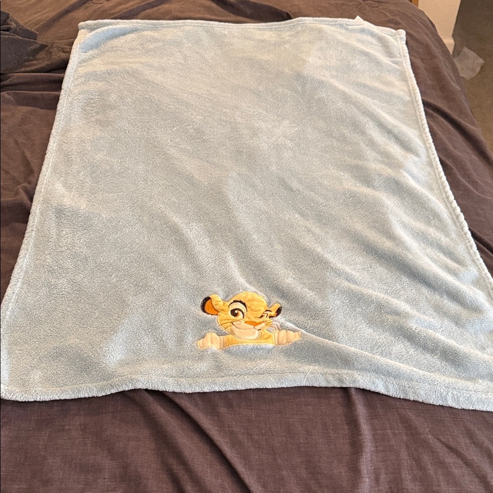 Light Blue Disney Baby Blanket with Simba Embroidery